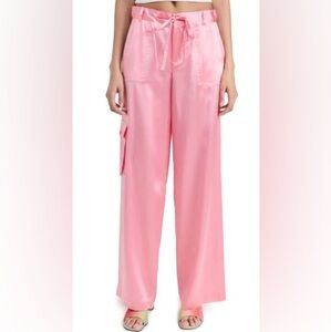 NWOT LoveShackFancy Cedric Silk Cargo Pants in pink